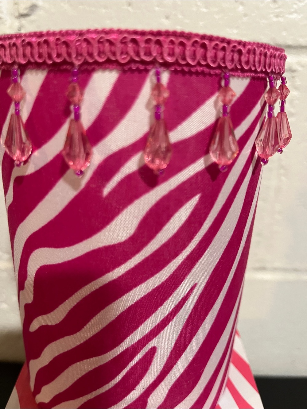 Pink Zebra Zebra-Striped Decorative Sleeve with Fringe - Picture 3 of 6